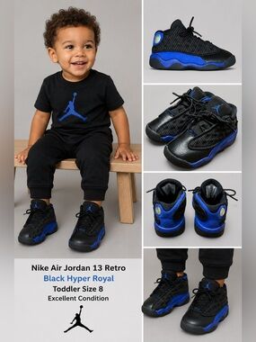 Nike Air Jordan 13 Retro Black Hyper Royal Toddler Size 8